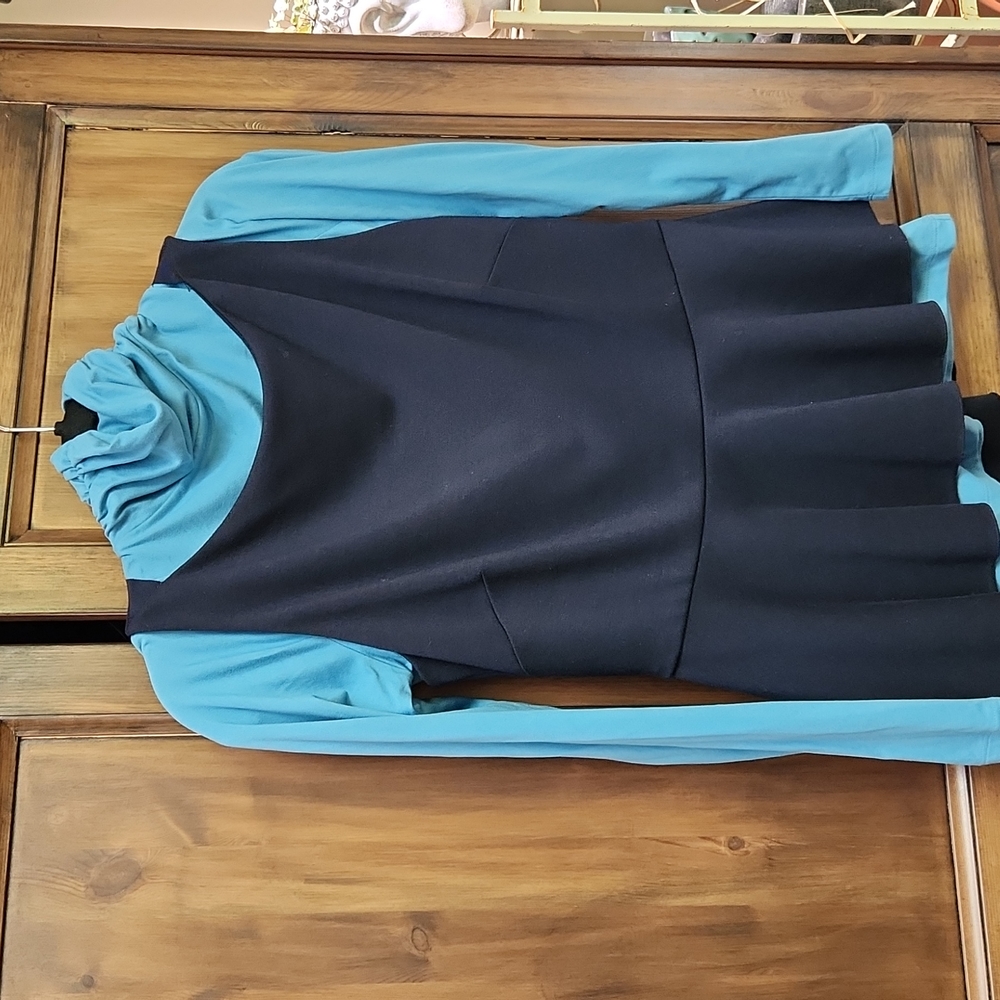 Tahari Navy Blue Top with Peplum M